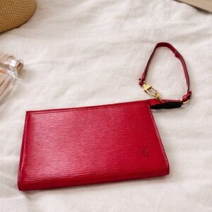 Louis Vuitton Red Epi Leather Pochette Wristlet Clutch Castilian Red LV Vintage